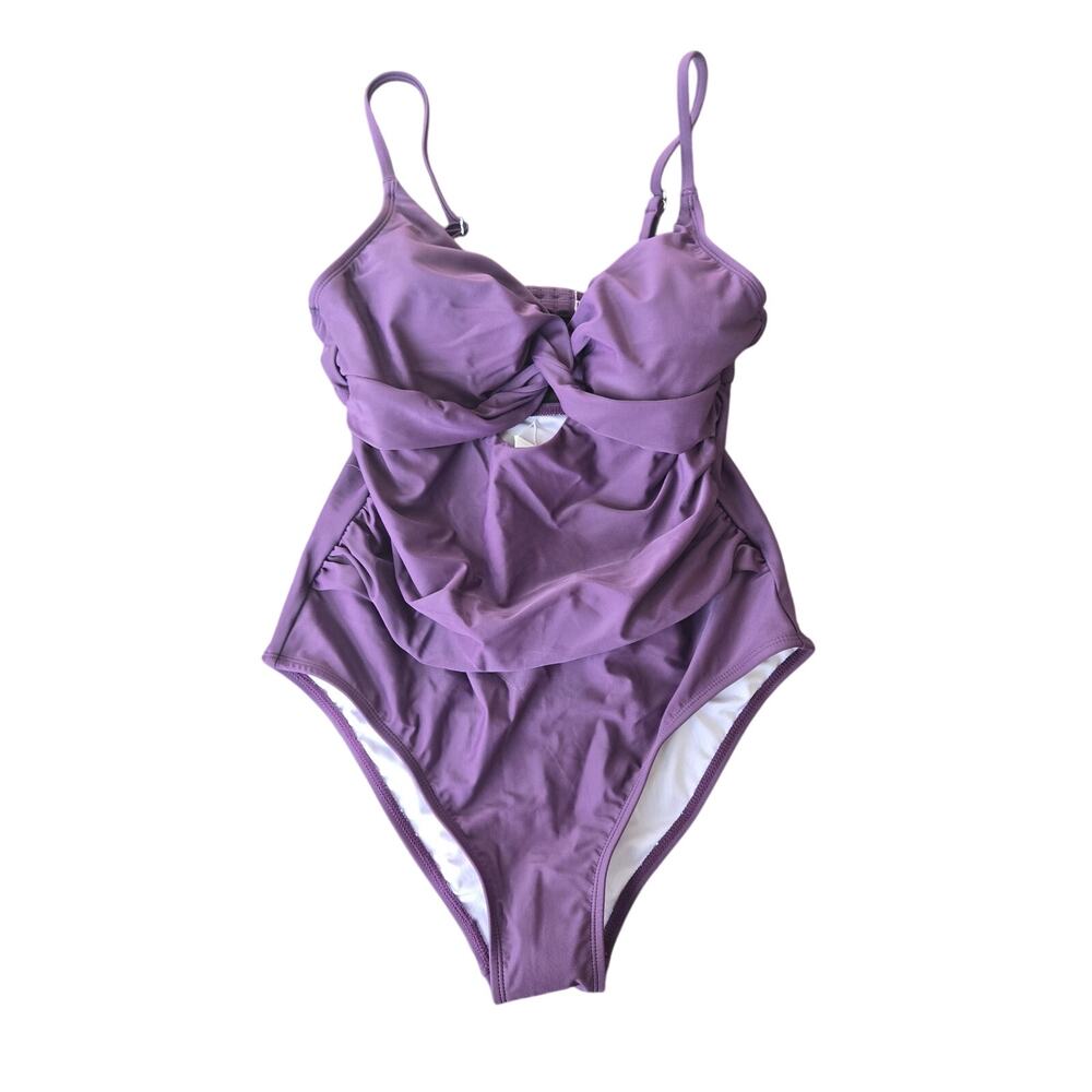 Cupshe Timeless Purple Black Ruched One-Piece Size M NWT - Picture 2 of 9
